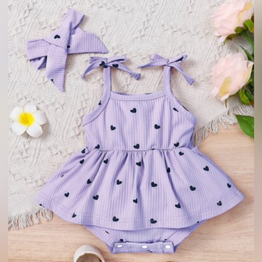 Purple Heart-Patterned Kids Bodysuit